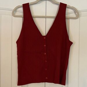 Madewell Rust Red Ribbed V-Neck Button Front Tank